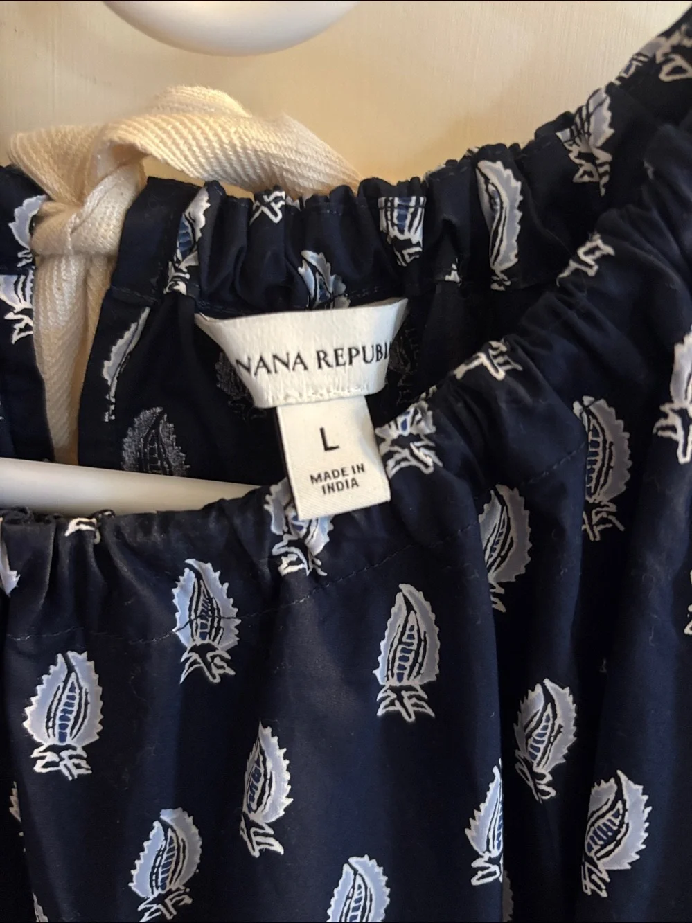 Banana Republic Navy White Cream Printed Long Dress Large